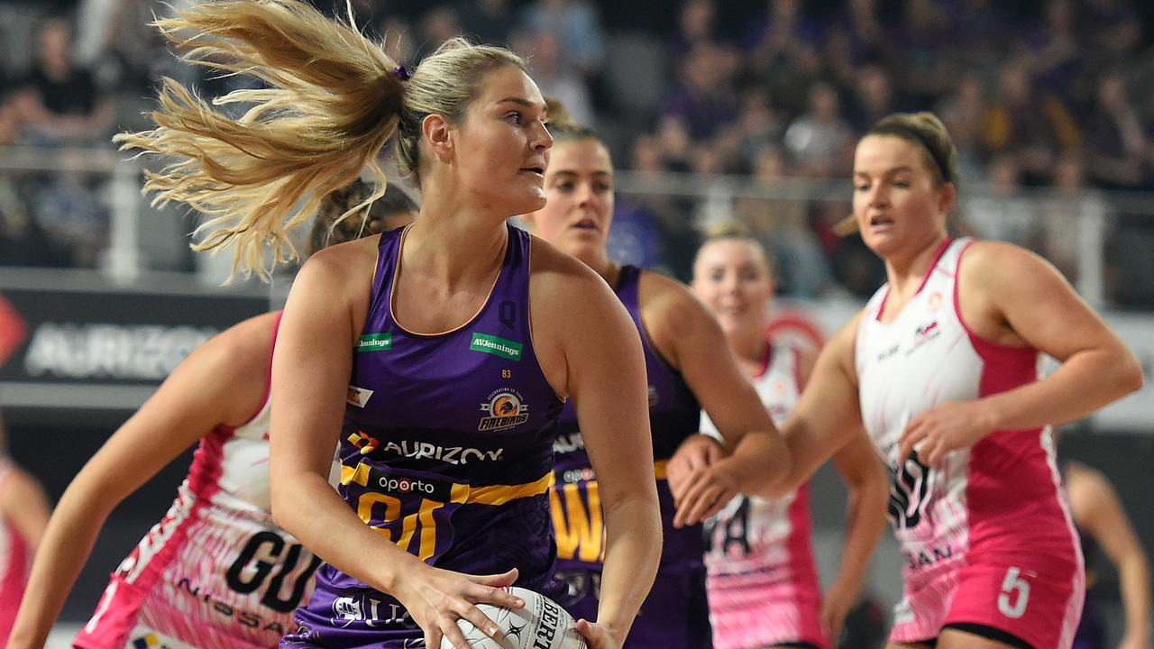 Gretel Bueta of the Queensland Firebirds in action in the Super Netball. Picture: Matt Roberts/Getty Images