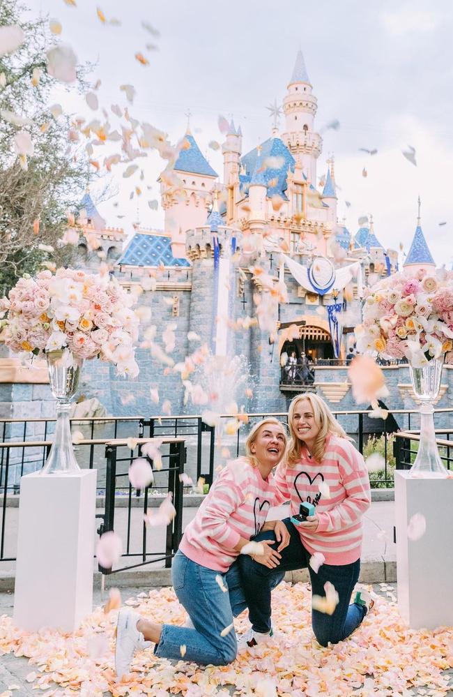 Rebel Wilson with her partner Ramona Agruma announced their engagement at Disneyland. Source: Instagram