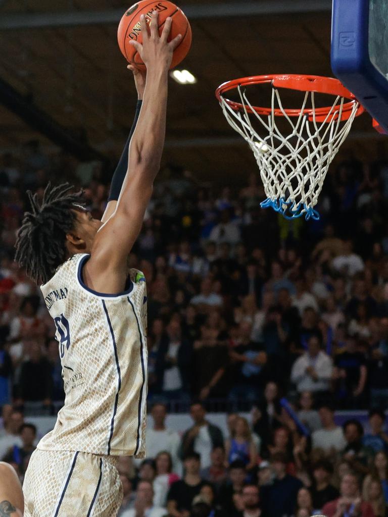 The Taipans’ ninth straight win against the Bullets is remembered for off-court reasons, but there was a game of basketball in there too. Bobi Klintman is pictured dunking the ball. (Photo by Russell Freeman/Getty Images)