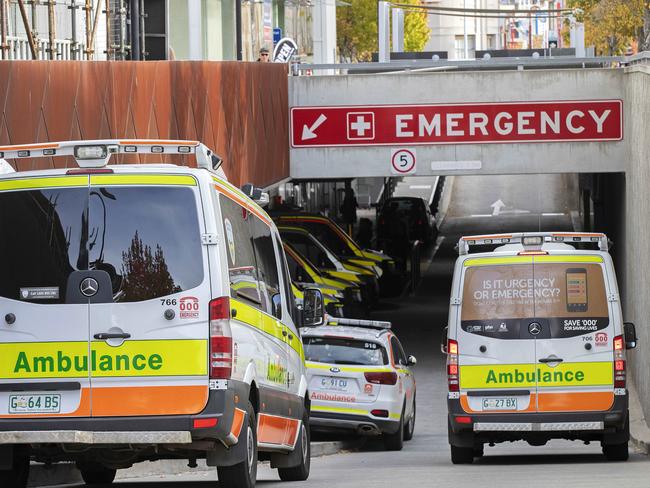 Ambulances ramped at the Royal Hobart Hospital. Picture: Chris Kidd