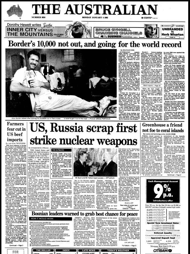 The Australian’s front page on January 4, 1993.