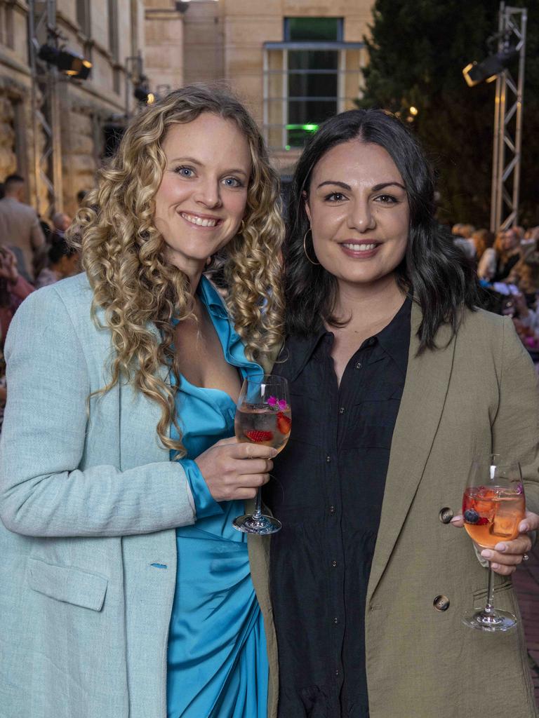 Nina Canala and Julia Procopio at the Adelaide Art Gallery, Adelaide Fashion Week. Picture: Kelly Barnes