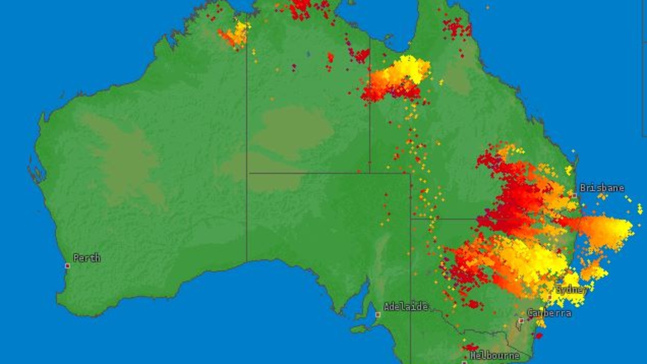 A lightning map of Australia shows thousands of strikes across NSW and southern Queensland in the last 12 hours. Source: Lightningmaps.org.