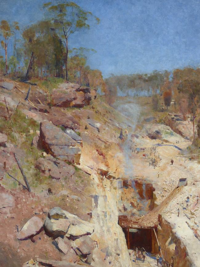 Arthur Streeton’s Fire's On, 1891. Oil on canvas 183.8 x 122.5 cm; 225.5 x 164 x 6.5 cm frame Art Gallery of New South Wales Purchased 1893