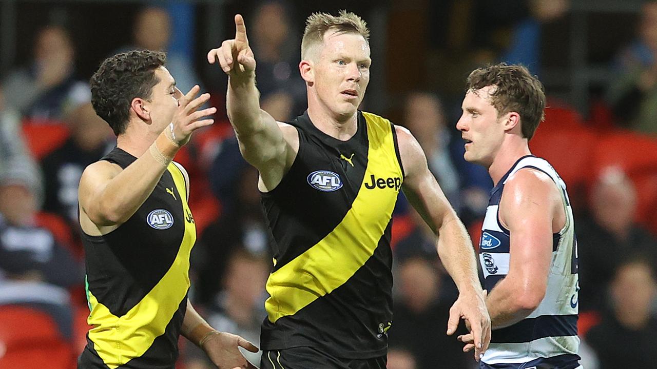 Jack Riewoldt’s Tigers defeated the Geelong Cats. Picture: Chris Hyde