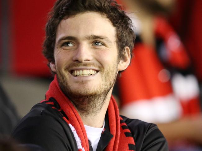 St Kilda's Dylan Roberton watches from the stands. Picture: Michael Klein