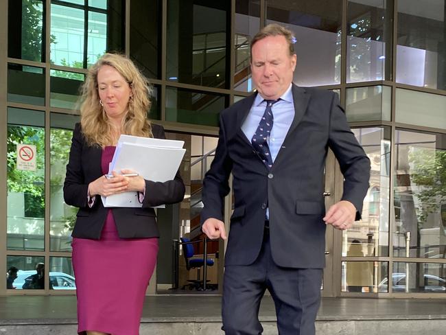 Duncan Stewart, (right) has been charged by ASIC with insider trading, with his Barrister Ruth Shann (left). Picture - Angelica Snowden