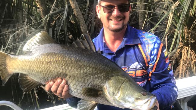 Chris Rutishauser with a respectable billabong barra that helped him take out round three of the Top End Barra Series.