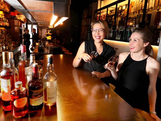 08/03/2017  Evelyn Liong and Brooke Hayman drinking whisky at "Whisky and Alement" bar in Melbournes CBD.Picture: David Geraghty, The Australian.