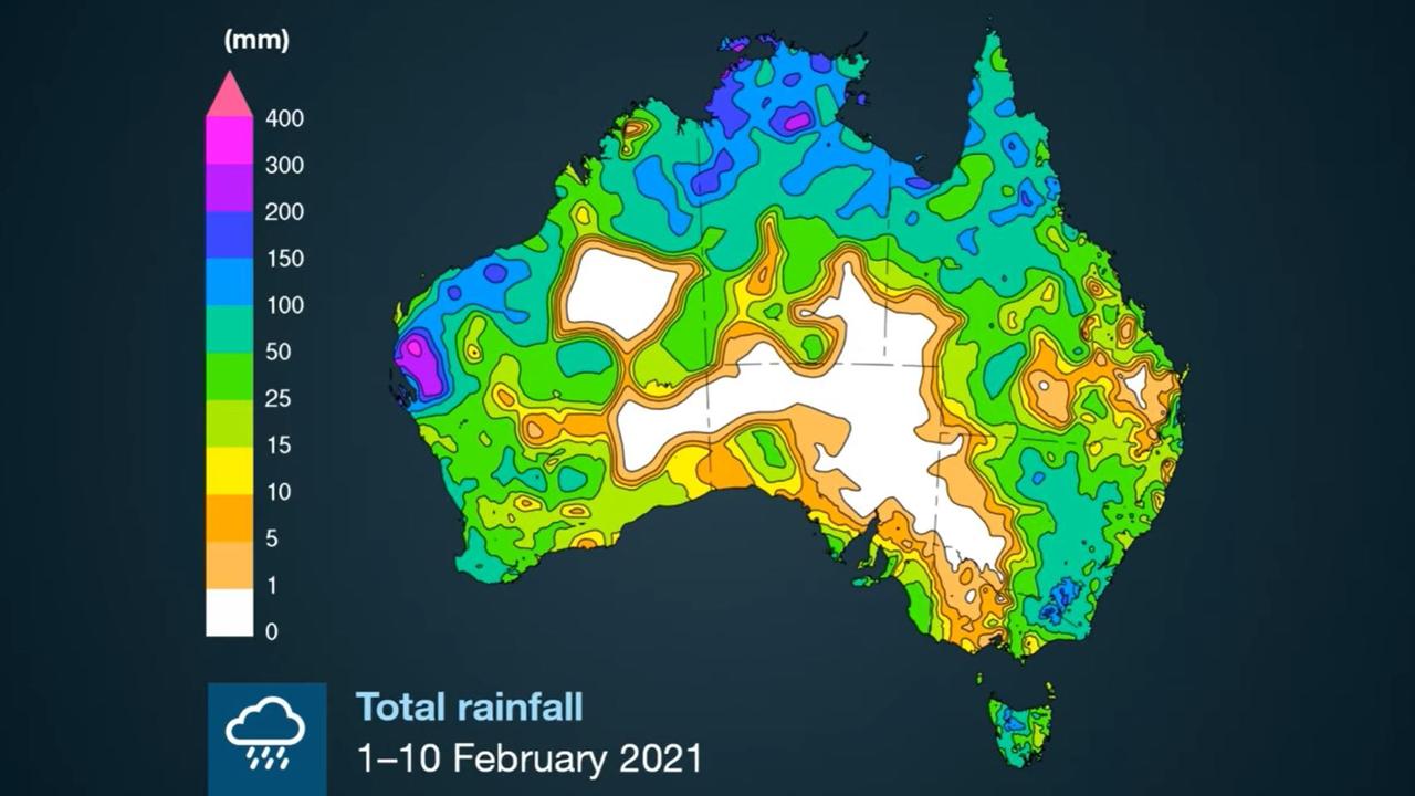 Wet conditions continued into February, drive by La Nina. Picture: BOM.