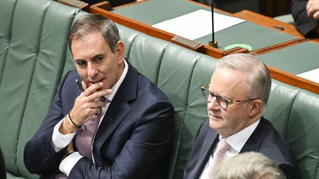 CANBERRA, AUSTRALIA – NewsWire Photos – March 25, 2025: Prime Minister Anthony Albanese and Federal Treasurer Jim Chalmers in the House of Representatives at Parliament House in Canberra. Picture: NewsWire / Martin Ollman