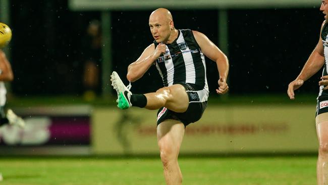 Gary Ablett Jr returns to the footy field for the first time in two years for Palmerston as they play St Mary’s in Round 8 of the NTFL. Picture: Glenn Campbell