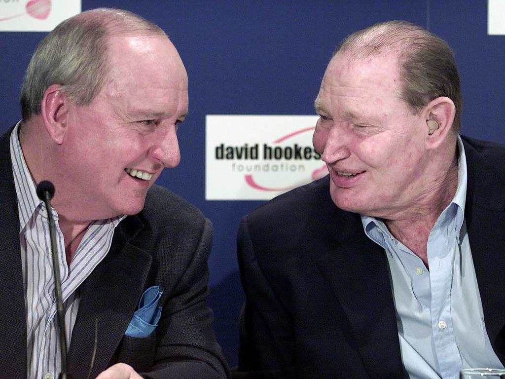 Alan Jones and the late Kerry Packer at St Vincents Hospital, Sydney for the launch of the David Hookes Foundation.