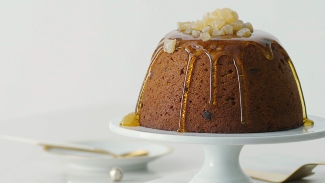Swap a traditional Christmas pudding for this ginger loaded version. Brimming with crystallised ginger chunks and topped with maple syrup before serving, it's a real show stopper.