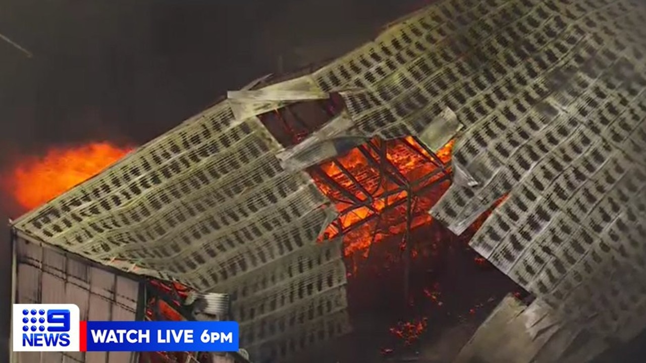 Hundreds of workers have been evacuated and residents have been issued a smoke inhalation warning following the blaze. Picture: Ch9 News