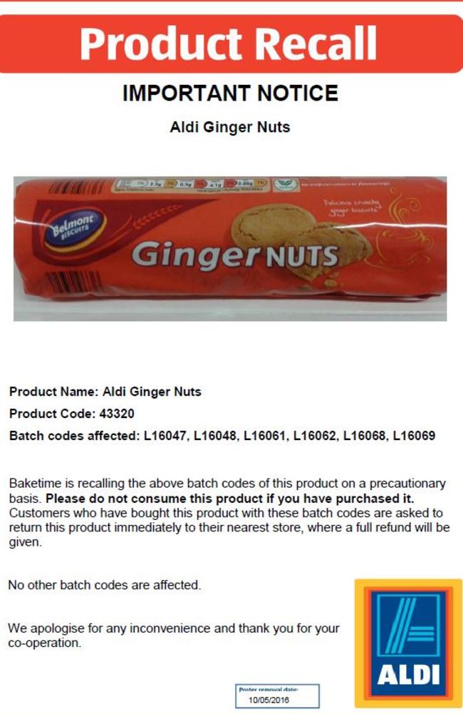 Ginger nuts are among the recalled biscuits.