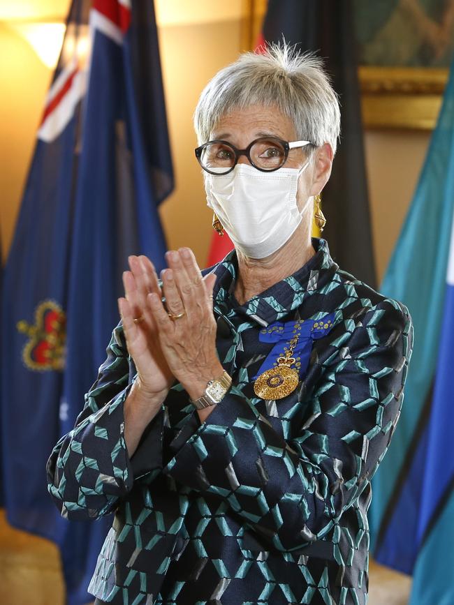 Governor Linda Dessau wearing a face mask. Picture: David Caird