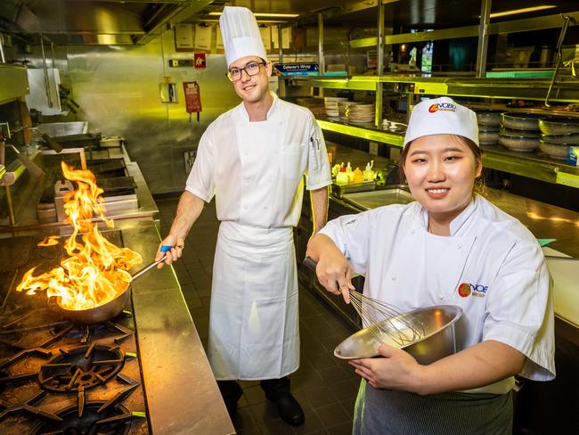 Crown hospitality workers speak about the future of the industry amid mass shortages and a need to revolutionise Victoria's cafes, bars and restaurants. Chefs Jeremy Robins and Angie Zhang. Picture: Jake Nowakowski