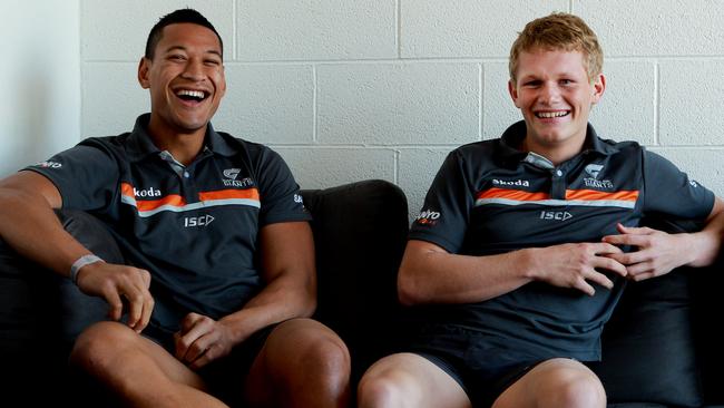 Israel Folau and Adam Treloar at Blacktown Olympic Park.