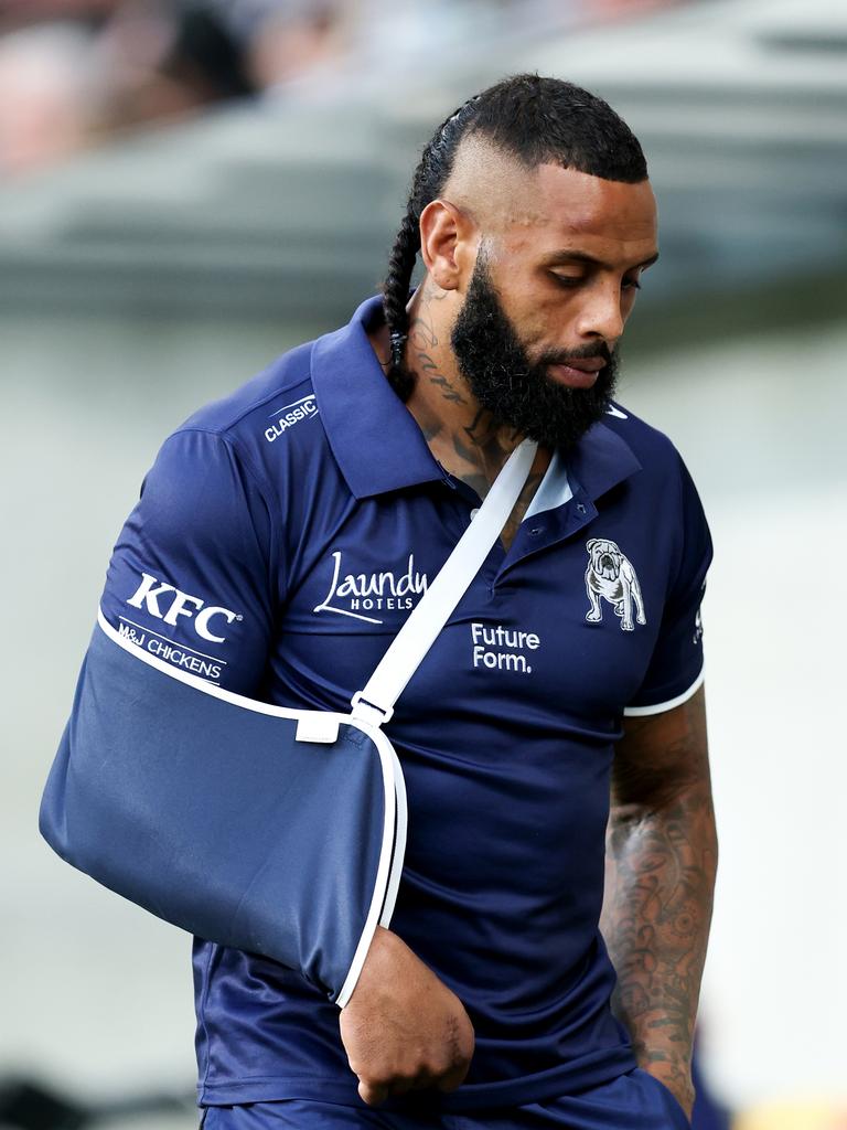 Josh Addo-Carr’s shoulder injury is salt in the wounds for the Dogs. (Photo by Brendon Thorne/Getty Images)