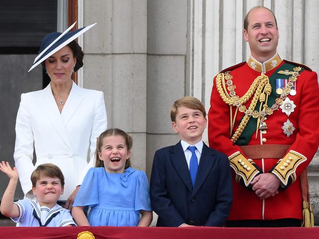 Prince William and Kate with their children. Picture: AFP