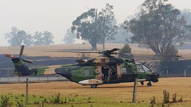 ADF helicopter arriving in Genoa. Please: Leanna Severs