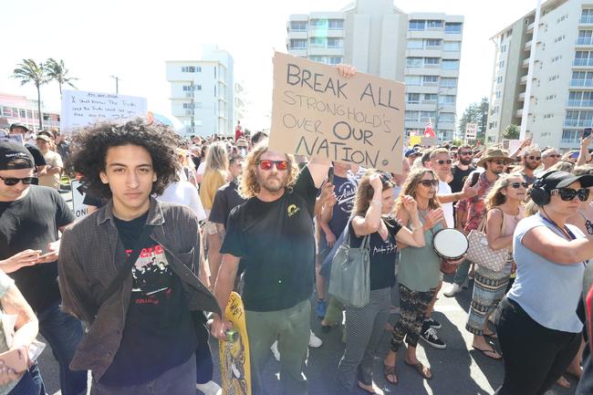 People in the Tweed are protesting the border restrictions. 22 August 2021 Coolangatta Picture by Richard Gosling
