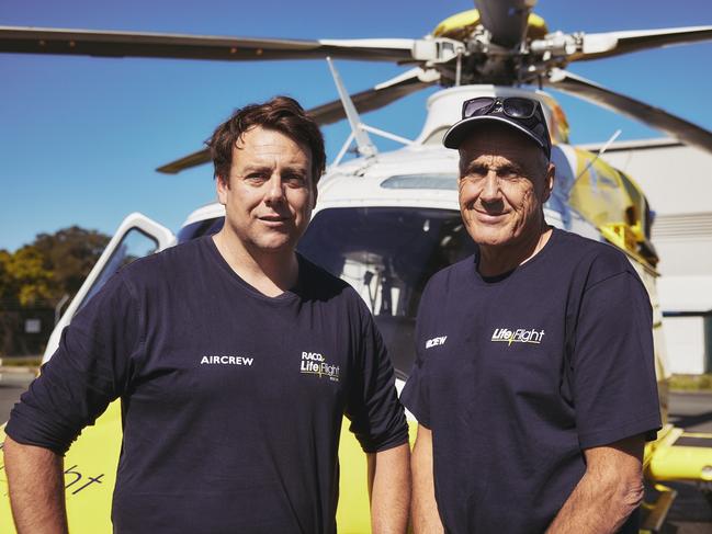 Emergency services pilot Michael Wilson with his dad Trevor, who is also a LifeFlight pilot.