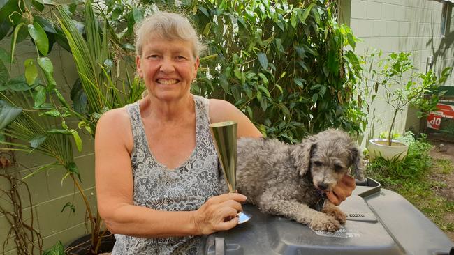 Annie Cowling with her dog, Louis, who is a key contributor to the household rubbish. Picture: Ellen-Maree Elliot