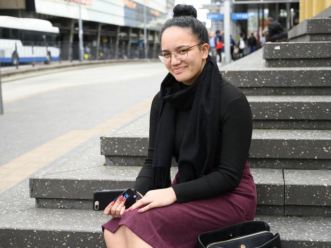 Teiria Harrison, 21, commutes from Claymore to Parramatta every day, taking one bus and at least two trains to work. Picture: Darren Leigh Roberts