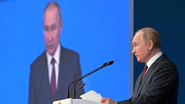 Russian President Vladimir Putin delivers a speech at the State Kremlin Palace in Moscow last week. Picture: AFP