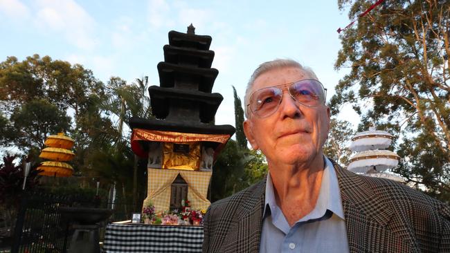 Bali bombing 20th anniversary memorial ceremony at Allambe Gardens. Geoff Thwaites pays his respects to the victims, including his son, at the memorial. Picture: Glenn Hampson