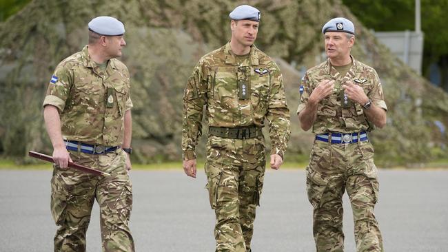 Prince William, Prince of Wales speaks to service personal at the Army Aviation Centre in Middle Wallop in Stockbridge, Hampshire.