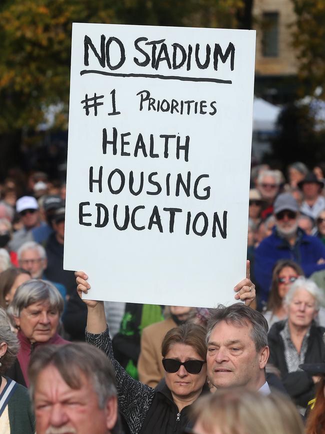 Stop the Stadium rally on parliament lawns Hobart. Picture: Nikki Davis-Jones