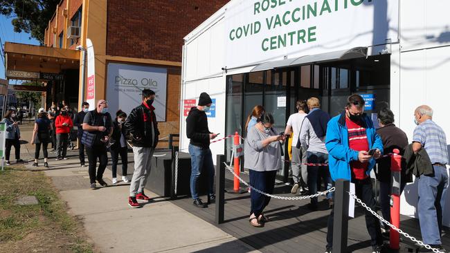 People lining up to get a Covid-19 vaccine in Sydney. Picture: NCA Newswire /Gaye Gerard