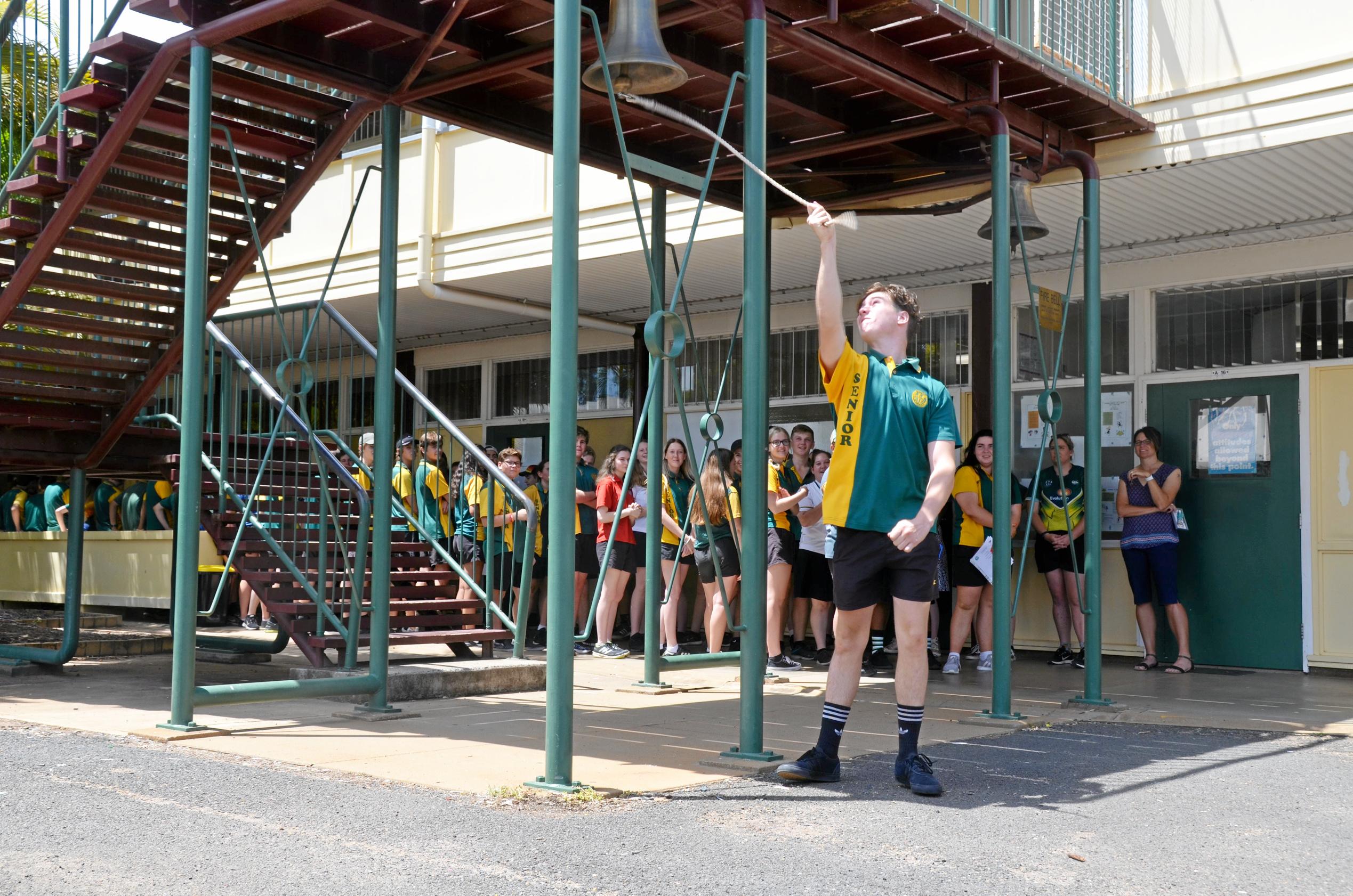 Burnett State College had 39 Year 12 graduates ring the school bell before they walked out the gates as students for the last time. Picture: Felicity Ripper