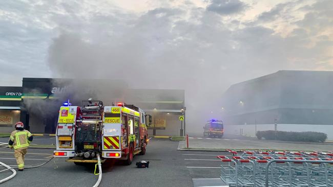 Firefighters attended a blaze at the AutoBarn store on Greenway Drive in Tweed Heads South on Saturday, October 24, 2020.