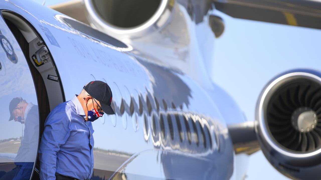 Morrison has travelled around Queensland this week on his ‘big plane’. Picture: AAP Image/Lukas Coch/POOL via NCA NewsWire