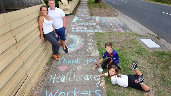 Kendal Deckert and Ty Hanley show their gratitude with Alannah, 8, and Hugh, 10. Picture: Nicki Connolly