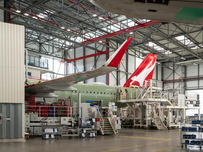 A first look at the aircraft Qantas hopes will transform its fleet - the A321XLR on the final assembly line in Hamburg, Germany.