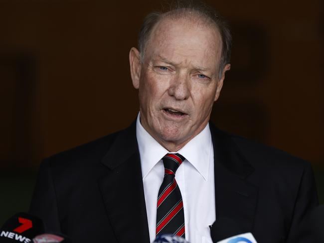 MELBOURNE, AUSTRALIA - AUGUST 19: Essendon Bombers President, David Barham speaks to the media during a press conference at The Hangar on August 19, 2022 in Melbourne, Australia. (Photo by Darrian Traynor/Getty Images)