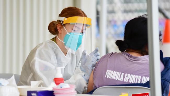 A person receives a dose of a Covid-19 vaccine at a newly opened vaccination hub in Dubbo. Picture: Belinda Soole/Getty Images