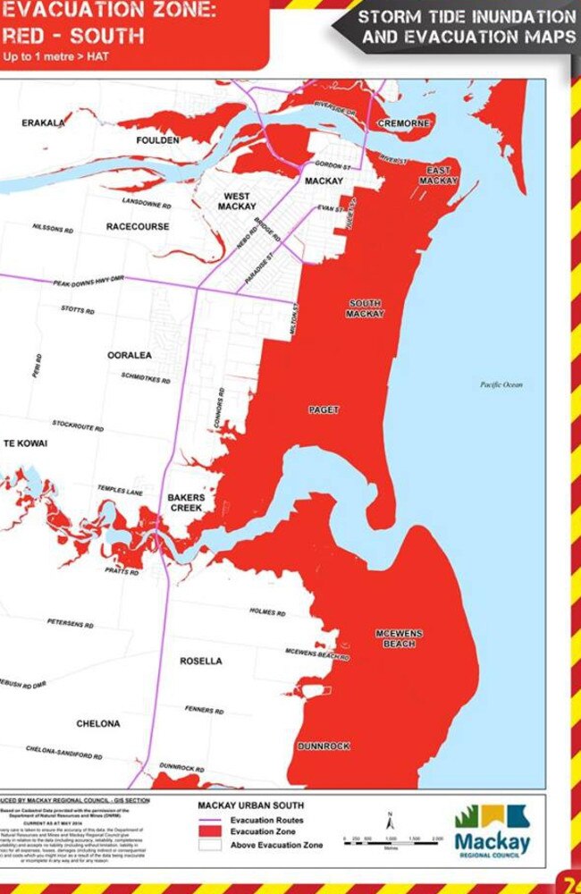 An evacuation map of Mackay published by the council online.