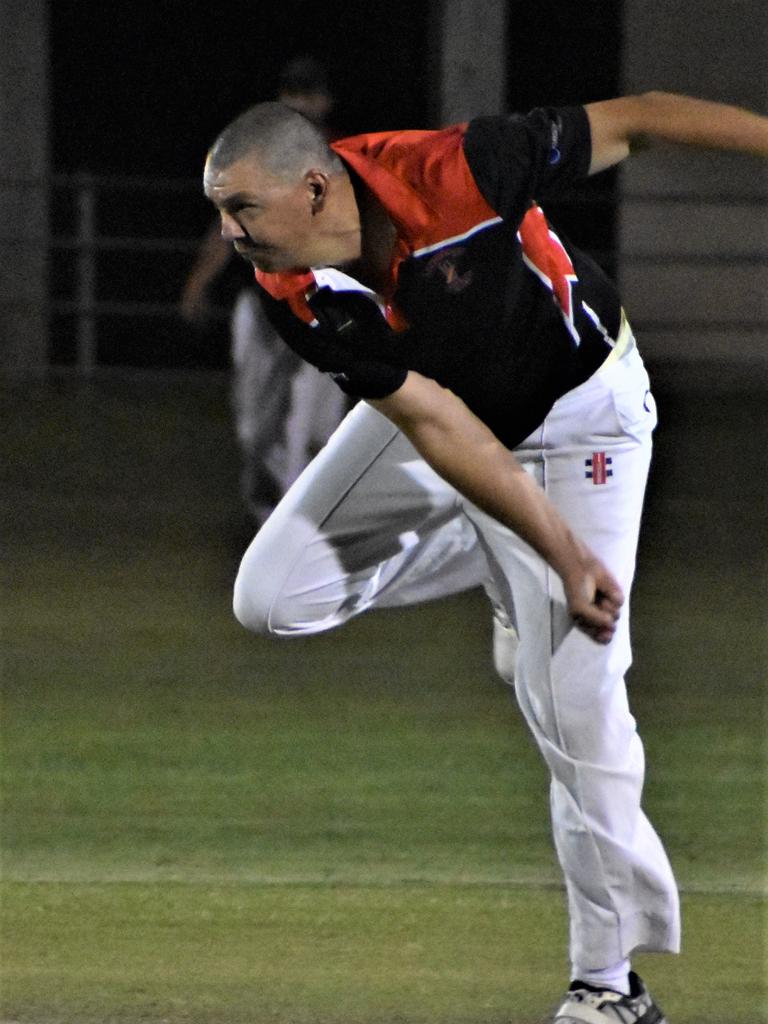 Ben Shaw bowling for Lawrence in the 2020/21 CRCA Cleavers Mechanical Twenty20 Night Cricket round 8 clash against TLE Tucabia Copmanhurst at McKittrick Park on Wednesday, 9th December, 2020. Photo Bill North / The Daily Examiner