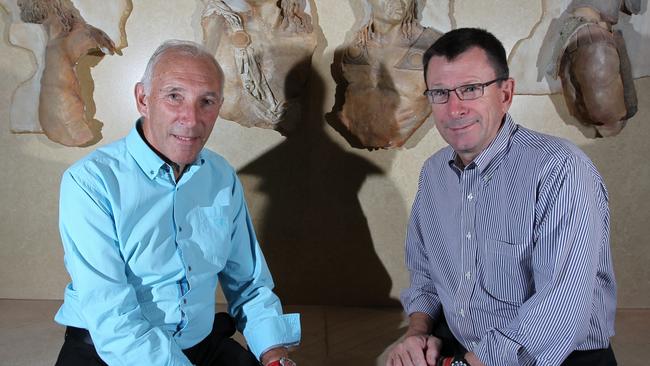 Cycling commentators Phil Liggett and Paul Sherwen at the SA Press Club Luncheon.