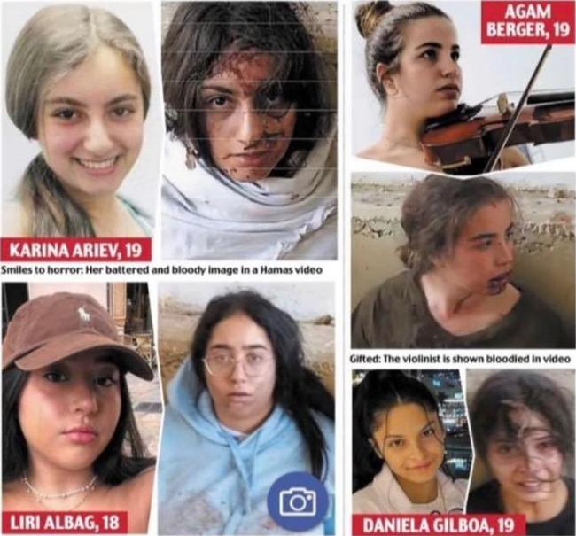 Photo montage from The Daily Mail newspaper on Monday, showing the girls still held by Hamas: Karina Ariev, Liri Albag, Daniela Gilboa and Agam Berger.