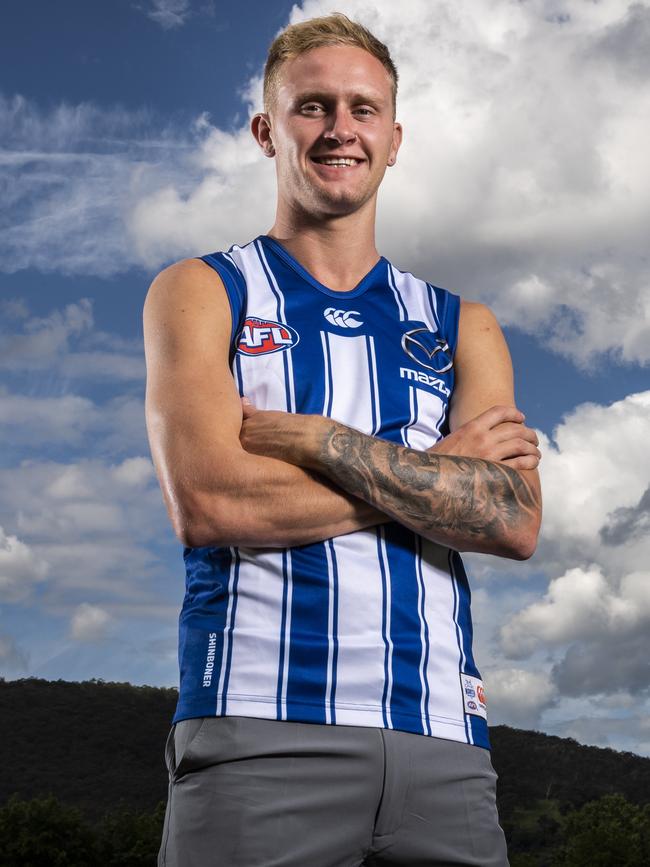 Ex-Magpie Jaidyn Stephenson in his new colours. Picture: Jake Nowakowski