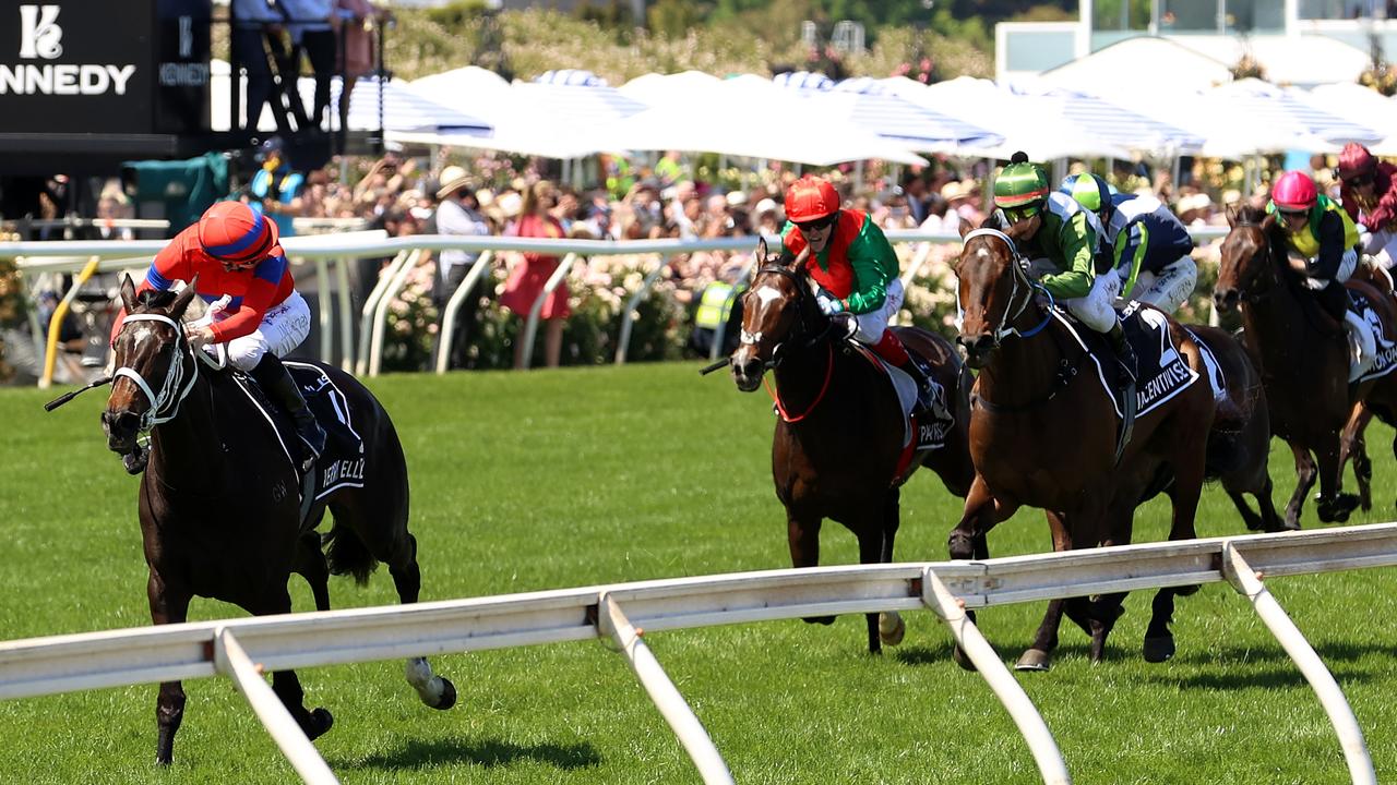 James McDonald looks over his shoulder as Verry Elleegant blows the opposition away in the Melbourne Cup. Picture: Getty Images