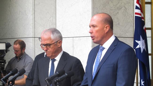 Australian Prime Minister Malcolm Turnbull and Immigration and Border Protection Minister Peter Dutton. (Pic: AP/Rod McGuirk)