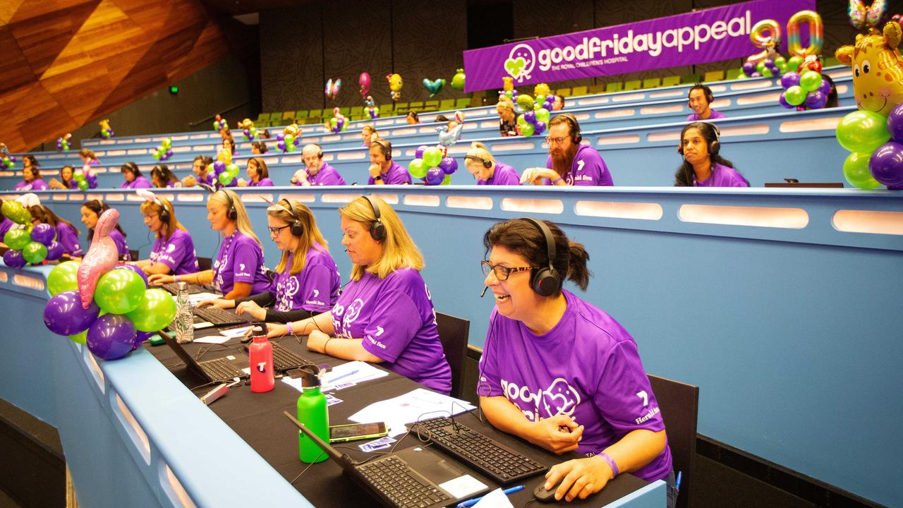The Good Friday Appeal has raised more than $400 million thanks to volunteers like these in the telephone call room in 2021. Picture: Mark Stewart